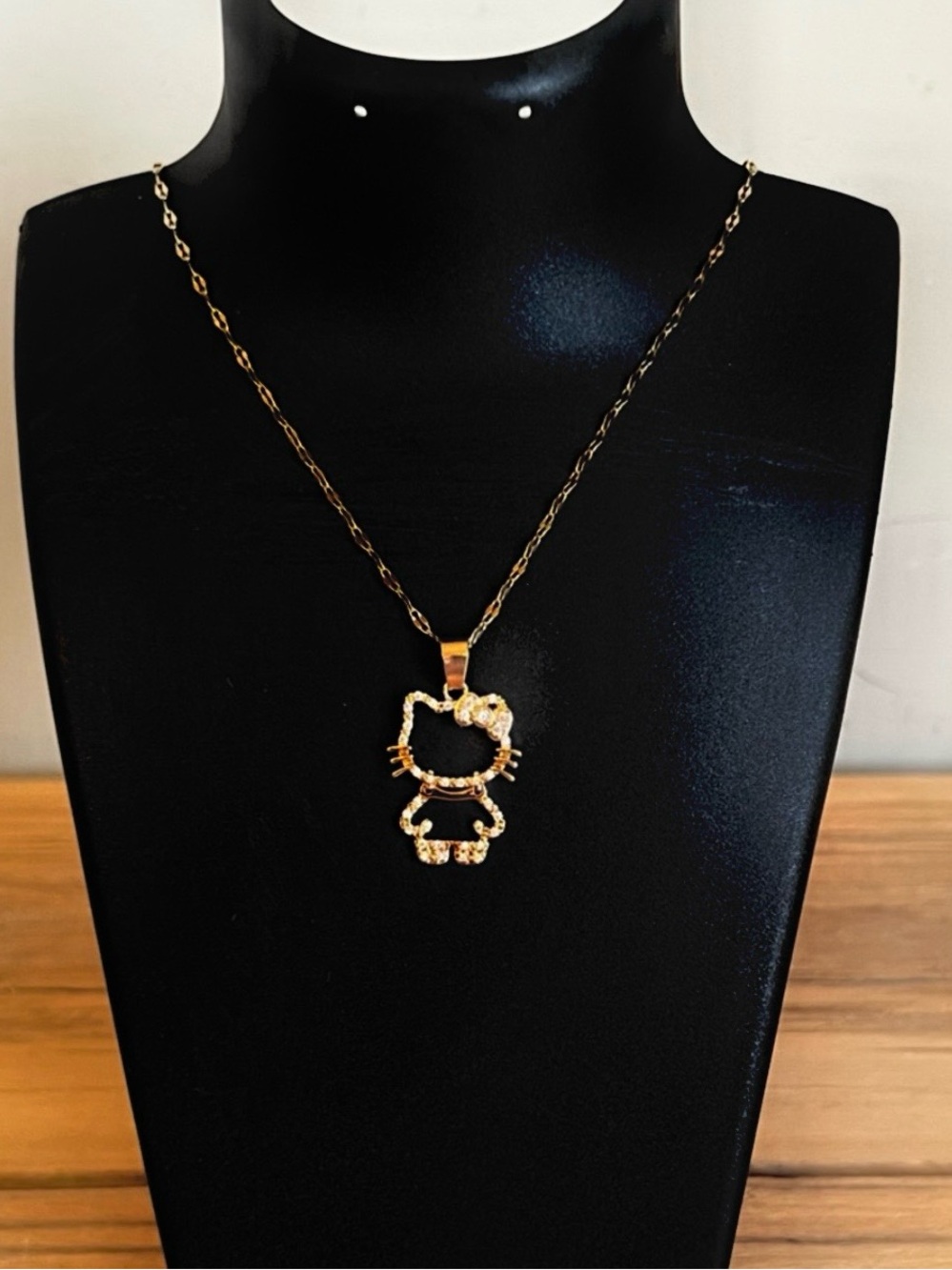 Sanrio Hello Kitty Gold Plated Rhinestone Metal Pendant Necklace